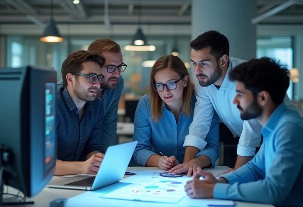 Copertura Italia team members discussing network plans in an office