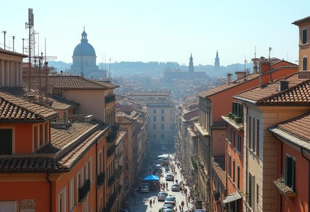 Urban telecommunications infrastructure in a busy Italian city